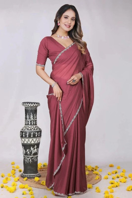 Elder Solid/Plain Bollywood Georgette Saree(Pink)