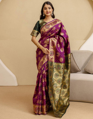 Falessa Floral Print, Woven Banarasi Art Silk Saree(Purple)