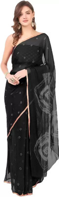 Sudarshana Geometric Print Bandhani Chiffon Saree(Black)
