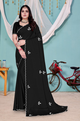 Bhadrakali Sarees Embellished Bollywood Silk Blend Saree(Black)