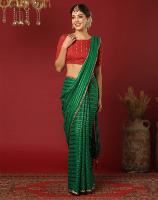 Satrani Woven, Embellished Bollywood Georgette Saree(Green)