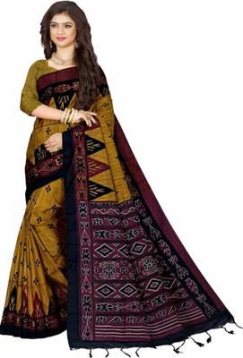 Bhadra Shopping Store Printed Sambalpuri Pure Cotton Saree(Yellow)