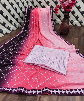 HK TEX Embroidered Bhagalpuri Georgette Saree(Pink)