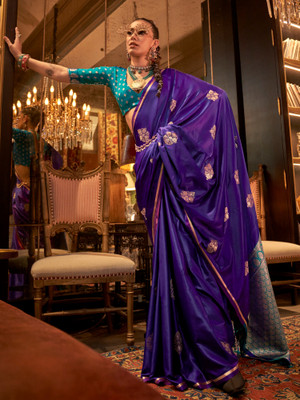 Tasrika Woven Banarasi Satin Saree(Purple)