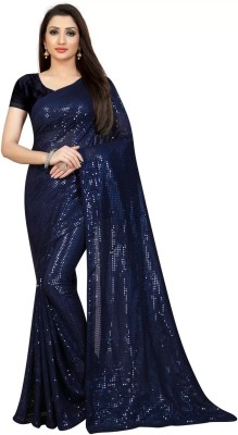 GAVUBAA Embellished Bollywood Georgette Saree(Dark Blue)