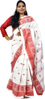 SHOPEEZY TEX FAB Printed Daily Wear Cotton Silk, Cotton Jute Saree(White, Red)