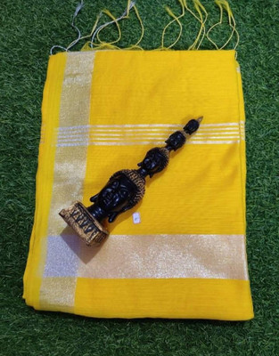 Soma Tant saree Mahal Self Design, Woven, Geometric Print Handloom Cotton Silk Saree(Yellow)