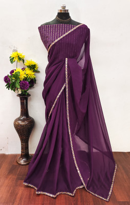 Lajamani Fashion Solid/Plain, Self Design Bollywood Georgette Saree(Purple)