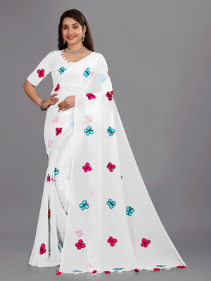 sadika Embroidered Bollywood Georgette Saree(White)