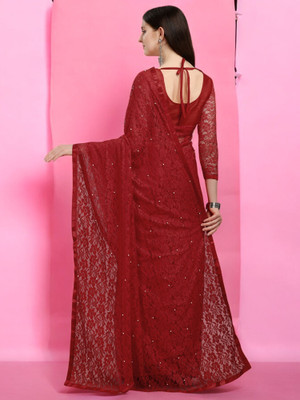 NEXA Self Design Bollywood Net Saree(Maroon)