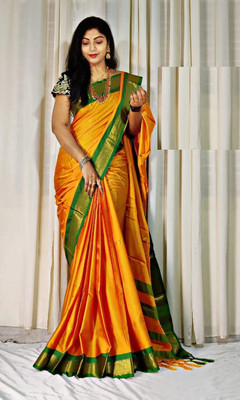 Paithani Printed Paithani Pure Silk Saree(Gold, Green)