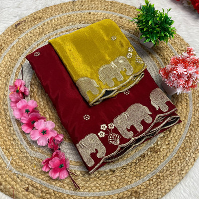 CLICKTHEMALL Animal Print Bollywood Crepe Saree(Maroon)