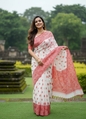 Sarkar Textiles Printed Bandhani Pure Silk Saree(Red, White)