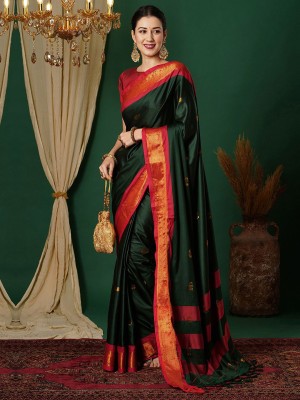 kunal enterprise Woven, Printed Paithani Pure Silk Saree(Green)