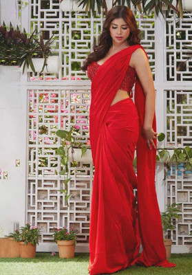 Anand Sarees Solid/Plain Bollywood Georgette Saree(Maroon)