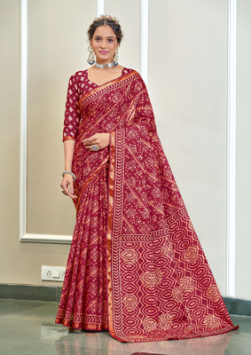Divastri Graphic Print, Geometric Print Chanderi Cotton Blend Saree(Red)