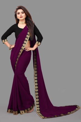 Jevlan Self Design Bollywood Georgette Saree(Purple)