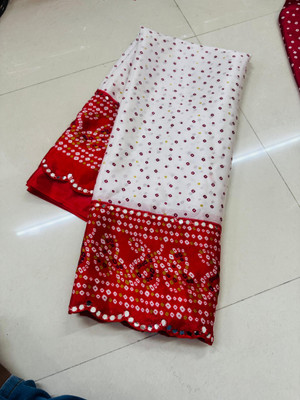 nabil Printed Bandhani Art Silk Saree(White, Red)
