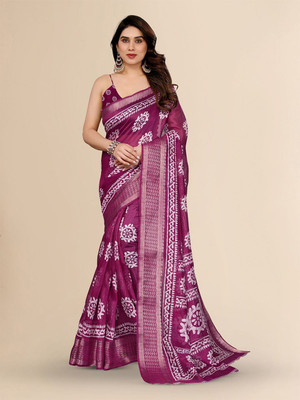 Moda Rapido Printed Bollywood Cotton Blend Saree(Purple)