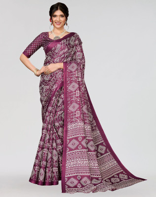 ANIRAV Printed Mysore Art Silk Saree(Purple)