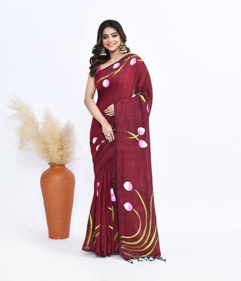 Houseofsprish Printed Handloom Tissue Saree(Maroon)