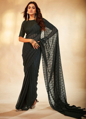 shrijamyaham Embellished Chanderi Silk Blend Saree(Green)