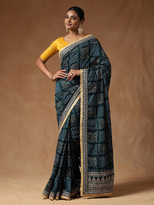 Sareemall Printed Bandhani Silk Blend Saree(Blue)