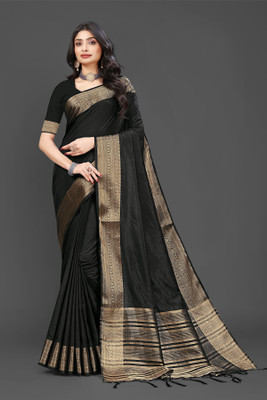 Aarunika LGF Solid/Plain Bollywood Pure Silk Saree(Black)
