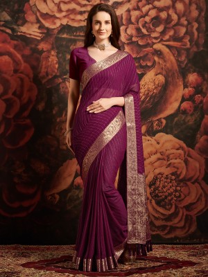 Sareemall Woven Banarasi Georgette Saree(Purple)