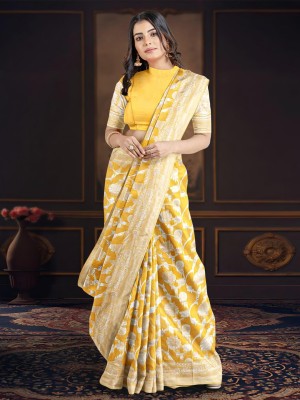 Kalamandir Woven Bollywood Cotton Blend Saree(Yellow)