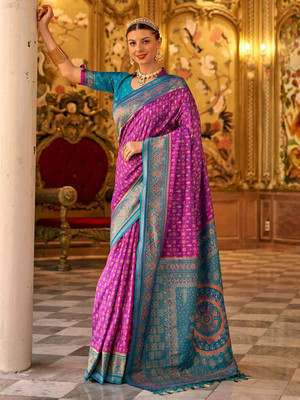 ANOUK Woven Banarasi Silk Blend Saree(Magenta)