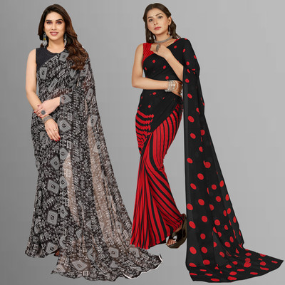 Anand Sarees Printed Bollywood Georgette Saree(Pack of 2, Red, Yellow, Black)