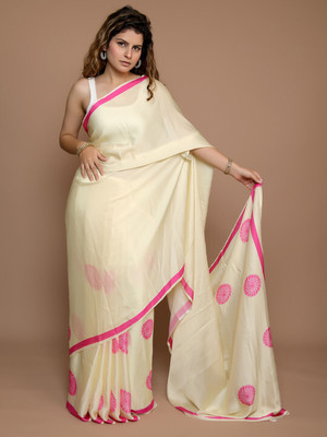 ANOUK Printed Saree with Attached Blouse Satin Saree(Yellow)