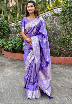 SUDIPTA Woven Banarasi Pure Silk Saree(Purple)