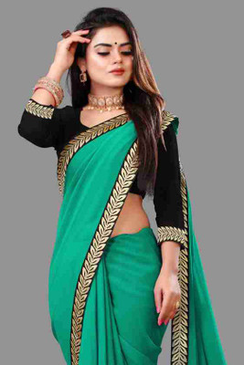 Anugrah Textile Solid/Plain Banarasi Lycra Blend, Chiffon Saree(Light Green)