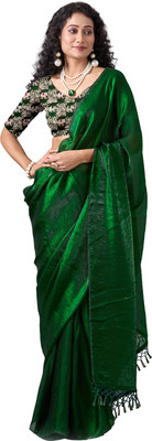 Virendra Textiles Solid/Plain Bollywood Satin Saree(Green)