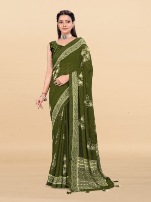 SHIVRUH Printed Daily Wear Georgette Saree(Light Green)