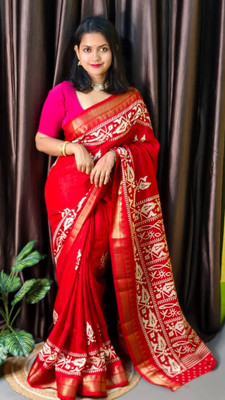 Suto Woven Berhampuri Art Silk Saree(Red)