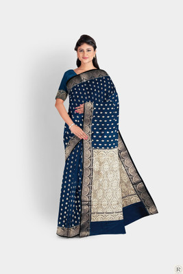 HouseOfCommon Woven Banarasi Handloom Satin Saree(Light Blue)