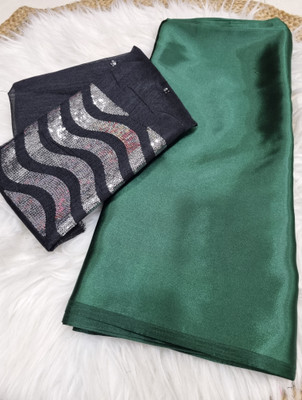Arpita Fashion Solid/Plain Bollywood Satin Saree(Dark Green)
