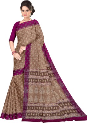 TAMAIRA FASHION Printed Daily Wear Pure Cotton Saree(Magenta, Brown)