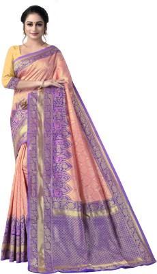 Rinku Textiles Self Design Kanjivaram Silk Blend Saree(Pink)