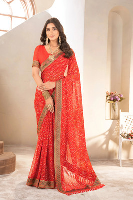 VUFII Geometric Print Bandhani Georgette Saree(Multicolor)