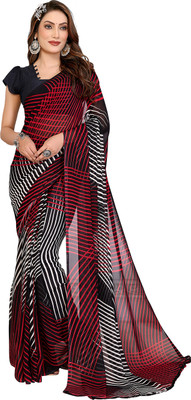 Moda Rapido Printed, Self Design, Striped Daily Wear Georgette Saree(Black)