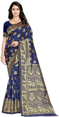 RJTAJ FAB Self Design Banarasi Art Silk Saree(Blue)