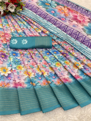 SHILPKALA Printed Bollywood Polyester Saree(Light Blue)