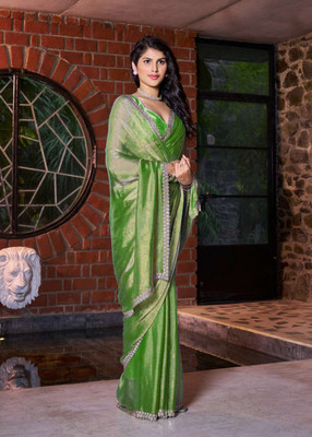 UNNATIFASHIONER Embellished Bollywood Silk Blend, Pure Silk Saree(Green)