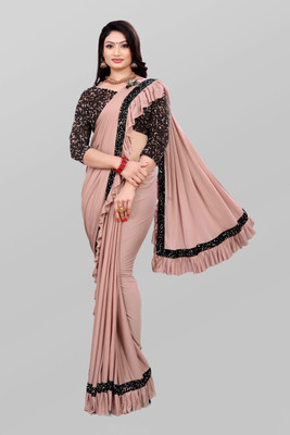 3Buddy Fashion Solid/Plain Bollywood Lycra Blend Saree(Pink)