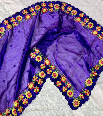 RK Creation Embroidered Berhampuri Pure Silk Saree(Purple)