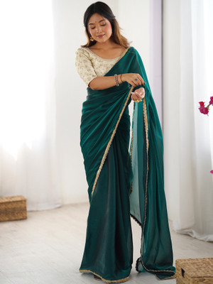 ANOUK Embellished Bollywood Satin Saree(Green)